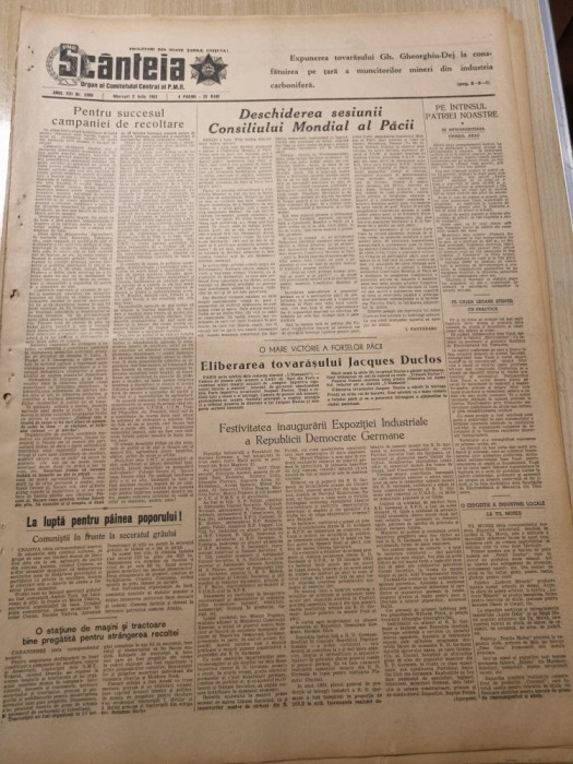 scanteia 2 iulie 1952-eliberarea lui jacques duclos,expunerea lui gheorghiu dej