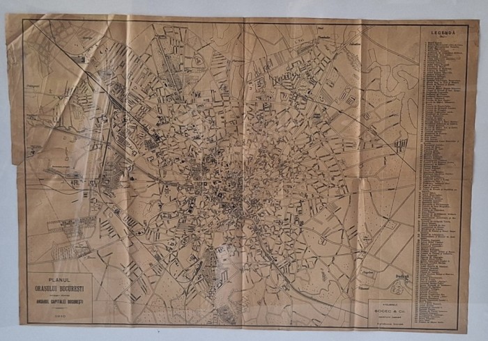 Planul Orașului București &ndash; Socec &amp; Co., 1910 &ndash; 35&times;65 cm &ndash; legendă completă