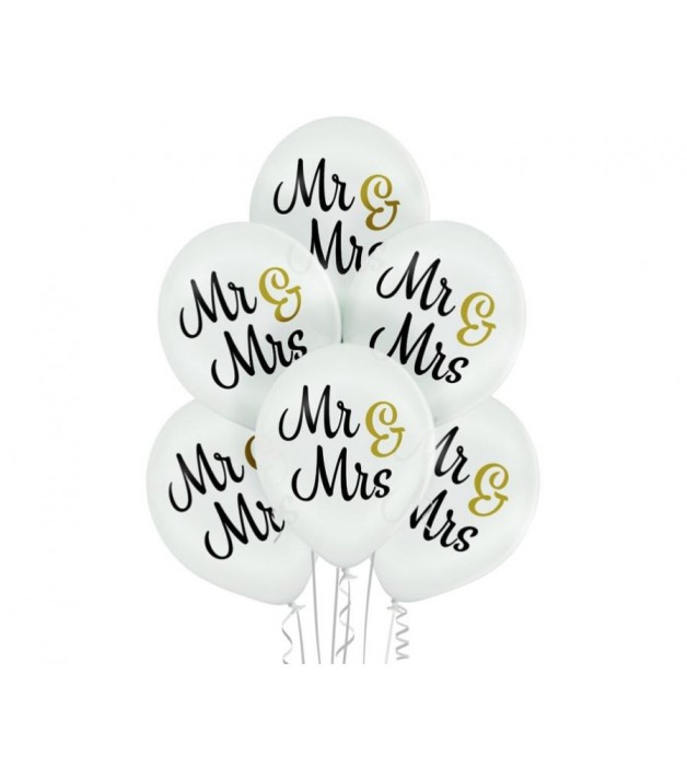 Set 6 baloane Mr &amp; MRS, Belbal D11, alb