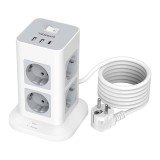 Prelungitor tip Turn Tessan TPS03-DE-C, 8 prize, 3 USB, 1 USB-C, 3A, cablu 2m