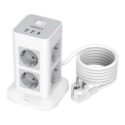 Prelungitor tip Turn Tessan TPS03-DE-C, 8 prize, 3 USB, 1 USB-C, 3A, cablu 2m foto