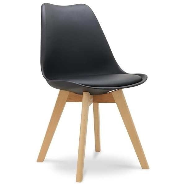 Scaun Mercaton Grosseto, Stil Scandinav cu Picioare din Lemn, Sezut din PP si Perna din Piele Ecologica, Maxim 120 Kg, 49 x 45 x