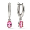 Cercei Argint 925 Atcom cu Cristale Roz, Model 42. Bijuterii Elegante Femei, Sistem Inchidere Lobster, 7mm, Cadou Valentine&#039;s Day