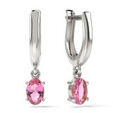 Cercei Argint 925 cu Cristale Roz, Atcom, 7mm, Sistem Lobster, Cadou Valentine&#039;s Day, Craciun, Martisor