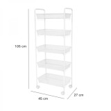 Organizator pentru bucatarie/baie, rotativ 360&deg;, slim, portabil, cu 5 rafturi, structura solida, dimensiuni 45 (L) x 27 (l) x 105 (H) cm, alb