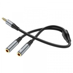 Adaptor Audio 3.5mm - 2 x 3.5mm HOCO UPA21-2, 0.25m, Negru