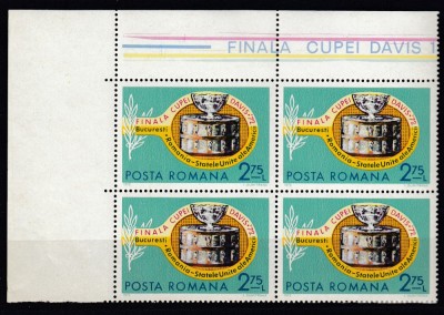 ROMANIA 1972 LP 809 FINALA CUPEI DAVIS BLOC DE 4 TIMBRE MNH foto