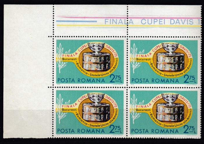 ROMANIA 1972 LP 809 FINALA CUPEI DAVIS BLOC DE 4 TIMBRE MNH
