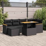 VidaXL Set canapele grădină perne 7 piese negru, poliratan/lemn acacia 3327506
