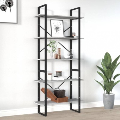 vidaXL Bibliotecă 5 niveluri gri sonoma 80x30x175 cm lemn compozit foto