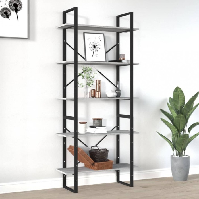 vidaXL Bibliotecă 5 niveluri gri sonoma 80x30x175 cm lemn compozit