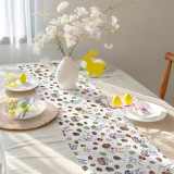 Cumpara ieftin Traversă de masă 180x40 cm, din bumbac impermeabil, napron cu imprimeu 3D de Paște, Koken, rezistent la pete și murdărie