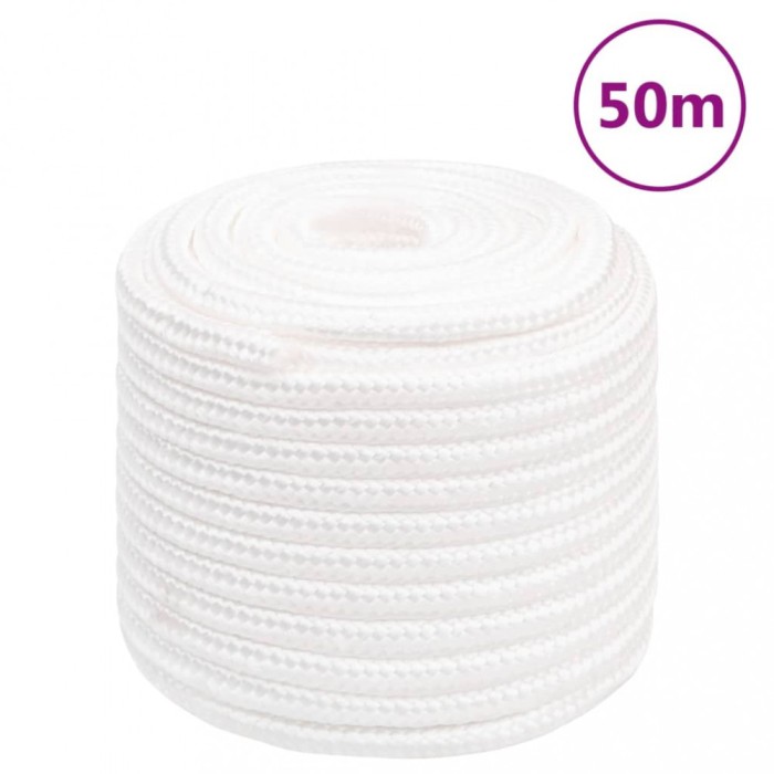 vidaXL Fr&acirc;nghie de barcă, alb complet, 16 mm, 50 m, polipropilenă