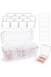 Set cutii de depozitare pentru unghii - 14 cutii transparente pentru unghii false + 1 cutie mare și 60 de plăcuțe adezive - Ideal pentru unghii false,