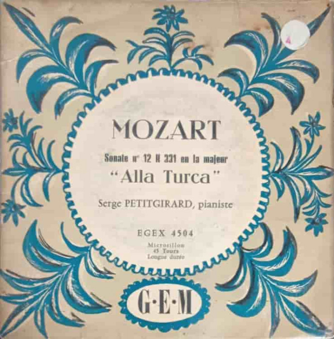 Disc vinil, LP. Mozart Sonate nr. 12 K 331 en la majeur Alla Turca-Serge Petitgirard