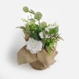 Ghiveci decorativ cu iuta si flori artificiale albe, &Oslash;14x38cm, CMCLASS