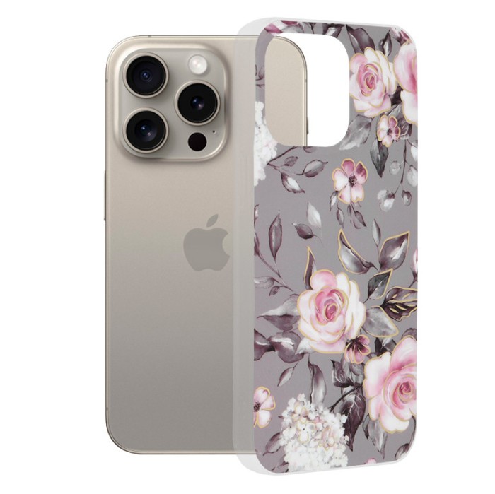 Husa iPhone 15 Pro Max Techsuit Marble, Bloom of Ruth Gray