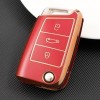 Husa Cheie Auto VW TPU+PC Rosie cu Contur Auriu Cheie Briceag VW Golf7 SKODA Superb Octavia AutoProtect KeyCars, Oem