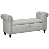 HOMCOM Banca cu depozitare, canapea cu două funcții &icirc;n material textil aspect lin cu picioare de lemn 146,5 x 49 x 72 cm gri | Aosom Romania