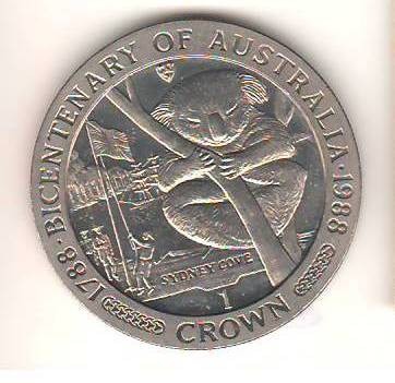 SV * ISLA OF MAN * UK ONE CROWN 1988 * URSUL KOALA * BICENTENAR AUSTRALIA 1788 foto