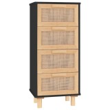 Cumpara ieftin Servanta, negru, 40x30x90 cm, lemn masiv pin si ratan natural