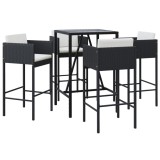Cumpara ieftin Set mobilier bar de gradina cu perne, 5 piese, negru, poliratan