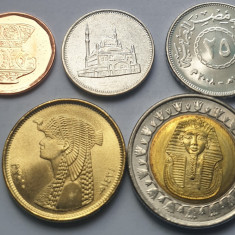 Set 5 monede 5 , 10 , 25 , 50 Piastres + 1 Pound 2008 - 2010 Egipt , unc