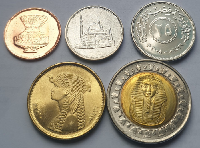 Set 5 monede 5 , 10 , 25 , 50 Piastres + 1 Pound 2008 - 2010 Egipt , unc