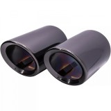 Set de 2 ornamente negru cromat toba de esapament/evacuare din inox, universale 140x70 mm, Recambo