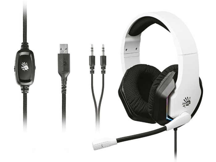 Casti BLOODY G260p USB+AUX3.5 jocuri pentru PC | RGB alb