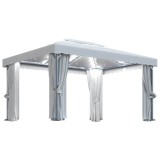 Cumpara ieftin Pavilion cu perdele &amp; siruri lumini LED, alb crem, 4x3 m