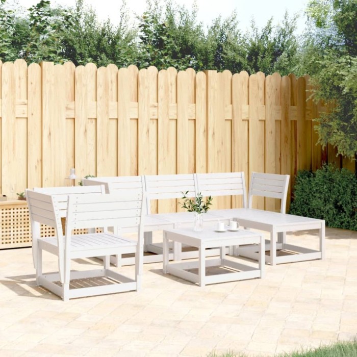 Gossi set mobilier relaxare de gradina 5 piese alb lemn masiv de pin