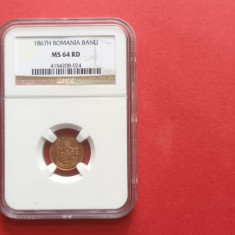 Moneda 1 banu 1867 H Heaton NGC MS 64 RD