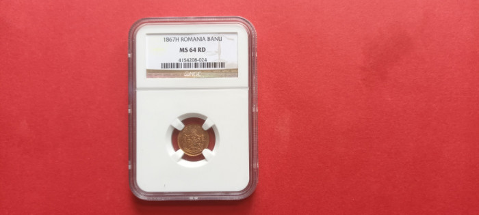 Moneda 1 banu 1867 H Heaton NGC MS 64 RD