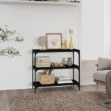 Raft de cărți, negru, 80x33x70,5 cm, lemn prelucrat și oțel
