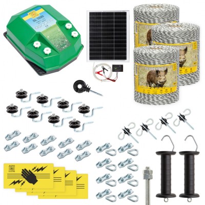 Pachet gard electric complet 3000&amp;nbsp;m, 7,2&amp;nbsp;Joule, cu sistem solar, pentru animale sălbatice foto