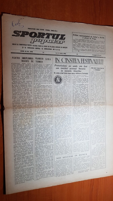 sportul popular 11 iunie 1953-intreceri de calarie la targu mures,sah,tir