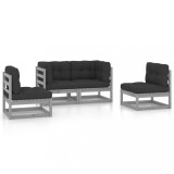vidaXL Set mobilier de grădină cu perne, 4 piese, lemn masiv de pin