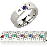 Inel din oțel cu pietre colorate conform lunei de naștere - Marime inel: 52, Culoare: Galben