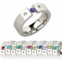 Inel din oțel cu pietre colorate conform lunei de naștere - Marime inel: 60, Culoare: Galben - translucid