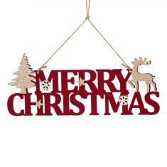 Decora?iune Suspendabila de Craciun, Model Merry Christmas, Bordo, Lemn, 28.5x12cm foto