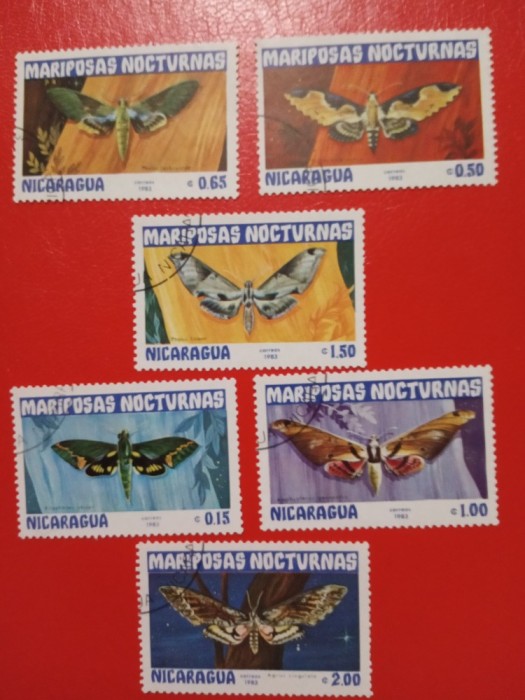 NICARAGUA, FLUTURI - 6 VALORI ȘTAMPILATE
