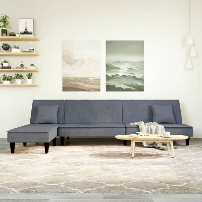 vidaXL Canapea extensibilă &icirc;n formă de L gri 255x140x70 cm catifea 3157252