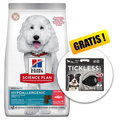 Hill&amp;amp;#039;s Science Plan Canine Adult Hypoallergenic Medium Salmon 12 kg + Tickless Pet GRATUIT foto