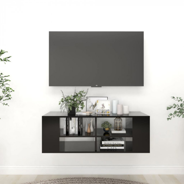 Dulap TV montat pe perete, negru, 102x35x35 cm, PAL
