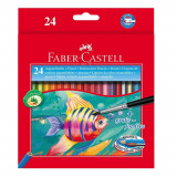 Cumpara ieftin Set 24 Creioane Colorate Acuarelabile Faber-Castell, Hexagonale, Pensula Inclusa, Set Creioane Acuarelabile Faber Castell, Set Creioane Acuarela Faber