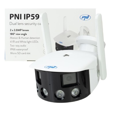 Camera supraveghere video PNI IP590 Wireless cu IP Dual lens 2 x 2MP 180 grade Slot card micro SD foto
