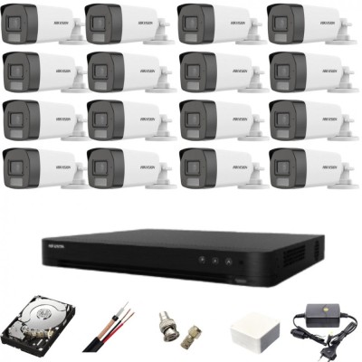 Sistem supraveghere 16 camere Hikvision 5MP Dual Light IR 40m WL 40m DVR AcuSense 8MP cu accesorii incluse HDD 4TB SafetyGuard Surveillance foto