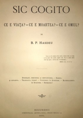 DOAR PREDARE PERSONALA ! SIC COGITO PRIMA EDITIE 1892, Bogdan Petriceicu, Iulia Hasdeu, Princeps, Doar 200 exemplare, ezoterism, spiritism, misticism. foto