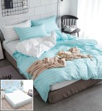 Cumpara ieftin Lenjerie Pat Bumbac 4 Piese cu Elastic Alb/Albastru 180x200 cm